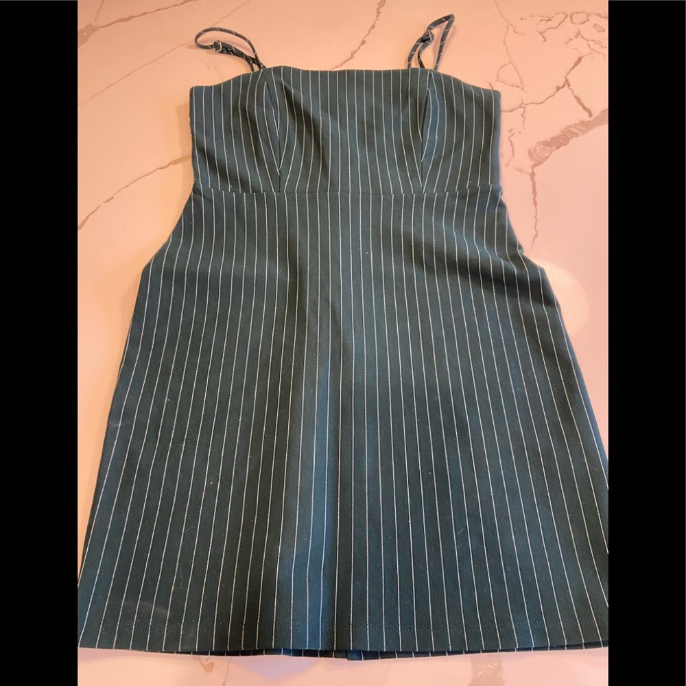 Green with white/cream pinstripe spaghetti strap mini dress